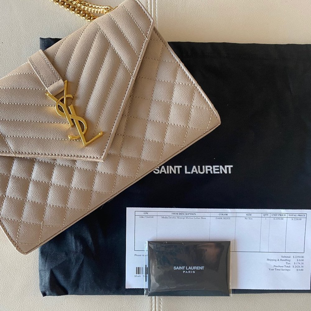 Saint Laurent Med Envelope bag YSL in Beige NWT